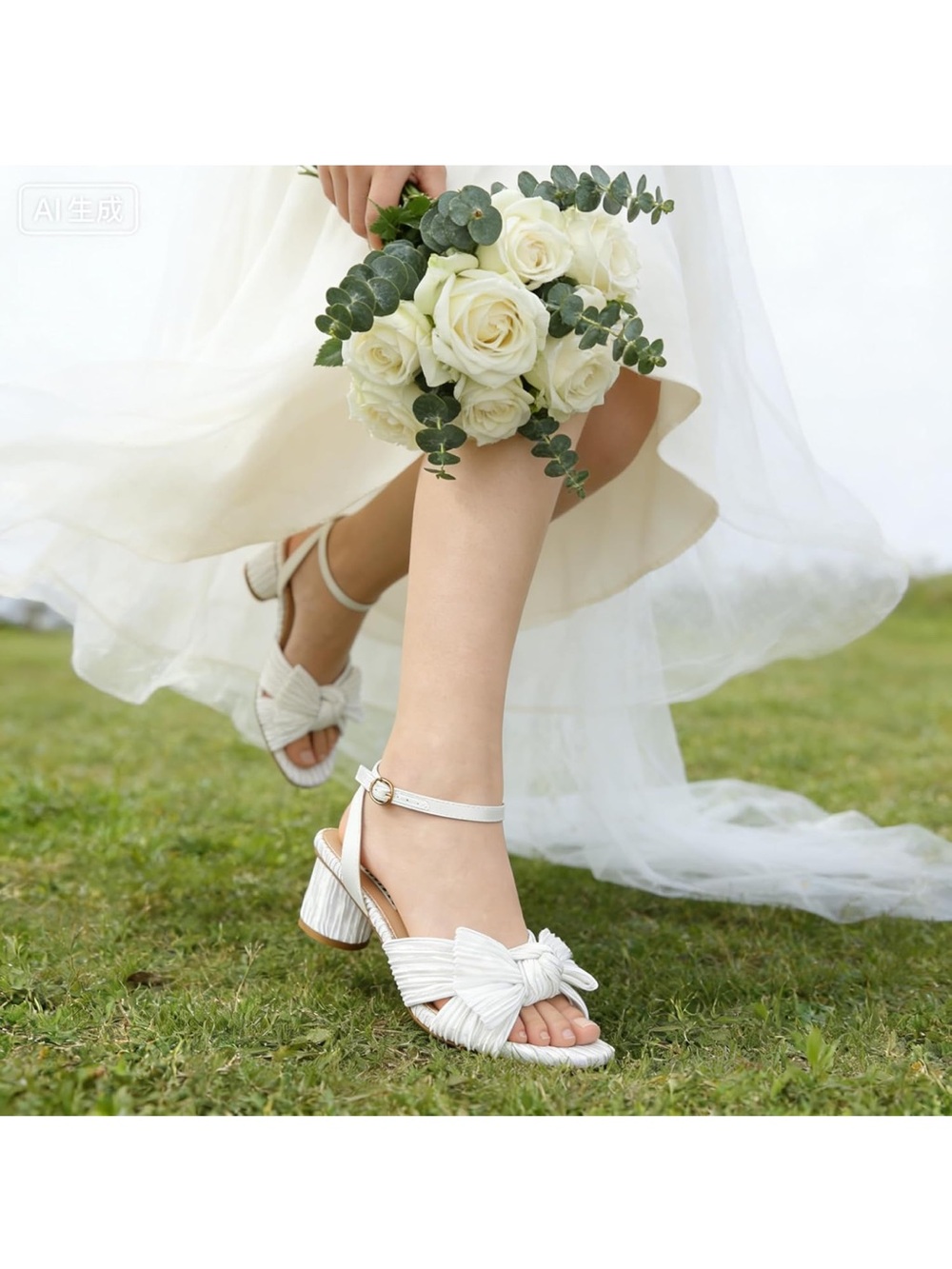 Zzheels NWT White Pleated Bow Block Heels